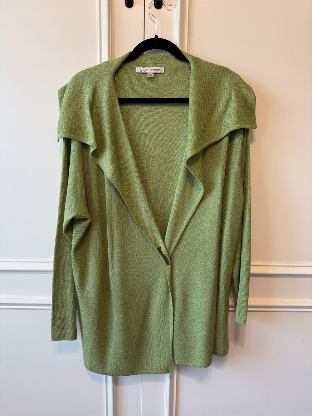 Avenue Light Green Draped-Collar Open Cardigan